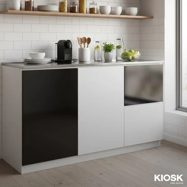 DOBBEL kitchen cabinet with 2 swing doors and 2 drawers, stainless steel top 