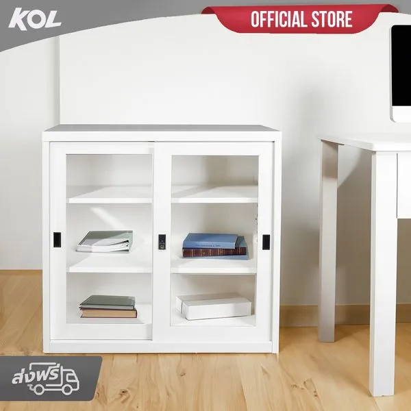 KOL 3-Foot  Sliding Glass Cabinet with 3 Adjustable Shelves and Lock