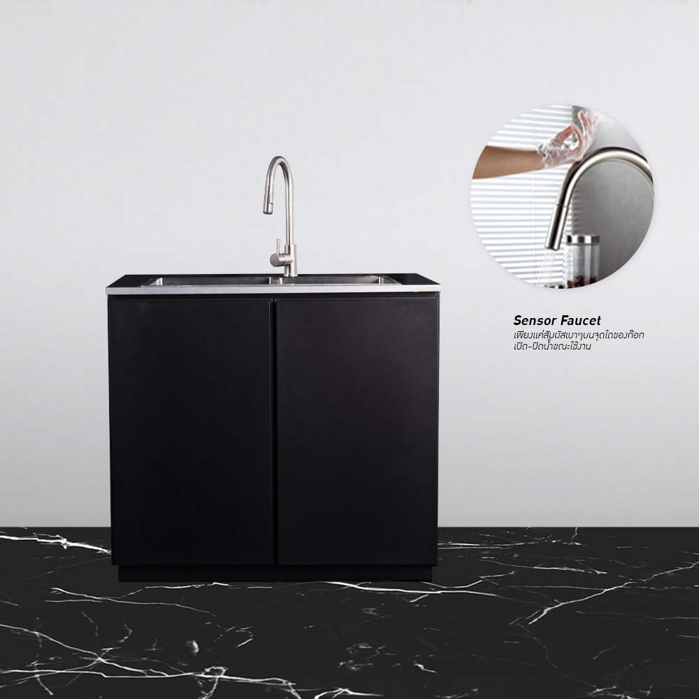 Kitchen Cabinet with 2 bowl 304 stainless sink+High-tech Sensor Faucet