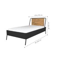 Steel bed 3.5 feet, headboard upholstered in Acacia wood.-4