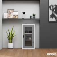KIOSK ตู้เหล็กบานเปิดกระจก 2 แผ่นชั้นปรับได้ กันสนิม กุญแจ/รหัส-4